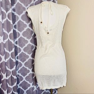 Tie Halter Sweater Dress Cap Sleeves
